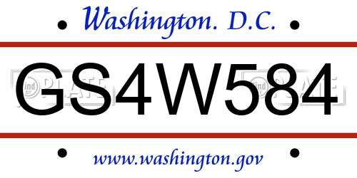 GS4W584 District Of Columbia License Plate