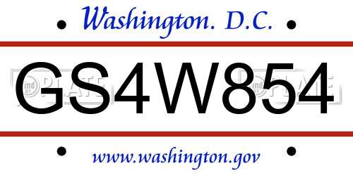 GS4W854 District Of Columbia License Plate