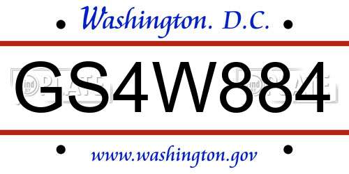 GS4W884 District Of Columbia License Plate