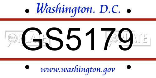 GS5179 District Of Columbia License Plate
