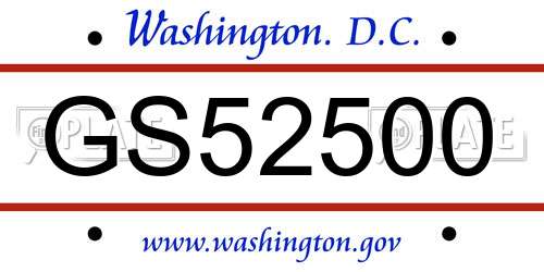 GS52500 District Of Columbia License Plate