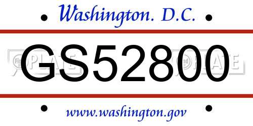 GS52800 District Of Columbia License Plate