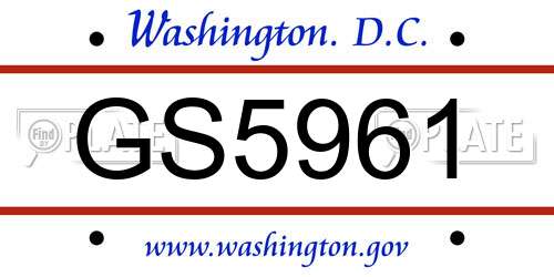 GS5961 District Of Columbia License Plate