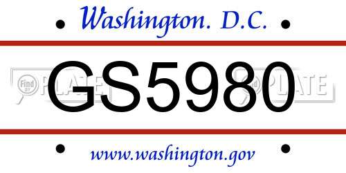 GS5980 District Of Columbia License Plate