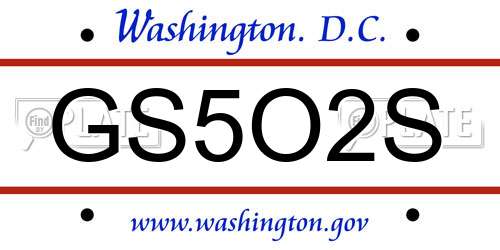 GS5O2S District Of Columbia License Plate