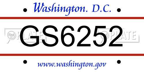 GS6252 District Of Columbia License Plate