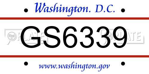 GS6339 District Of Columbia License Plate