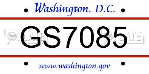 GS7085 District Of Columbia License Plate