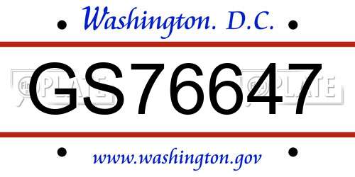 GS76647 District Of Columbia License Plate