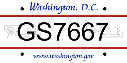 GS7667 District Of Columbia License Plate
