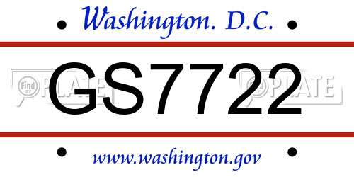 GS7722 District Of Columbia License Plate