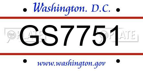 GS7751 District Of Columbia License Plate