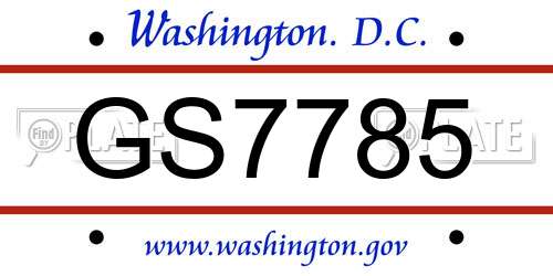 GS7785 District Of Columbia License Plate