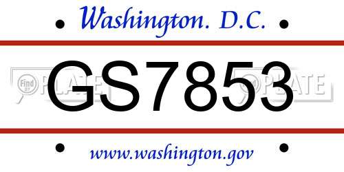 GS7853 District Of Columbia License Plate