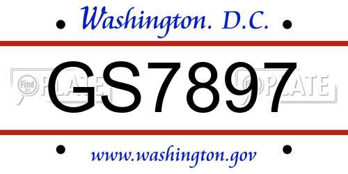 GS7897 District Of Columbia License Plate