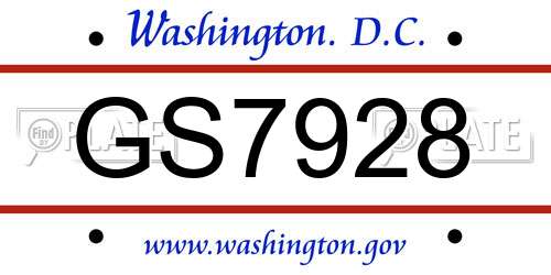 GS7928 District Of Columbia License Plate