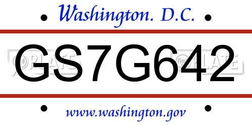 GS7G642 District Of Columbia License Plate