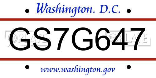 GS7G647 District Of Columbia License Plate