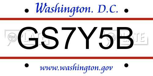 GS7Y5B District Of Columbia License Plate