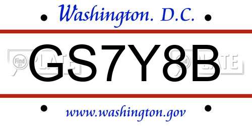 GS7Y8B District Of Columbia License Plate