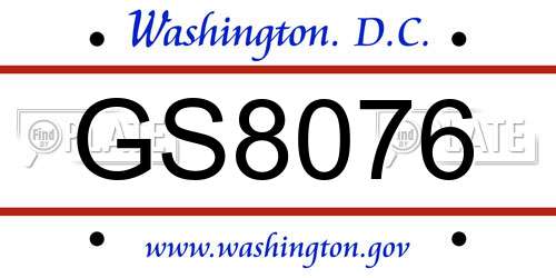 GS8076 District Of Columbia License Plate