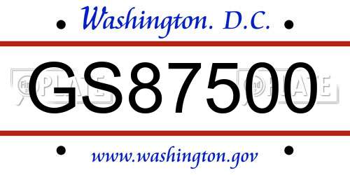 GS87500 District Of Columbia License Plate