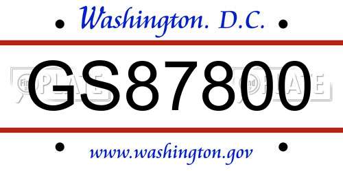 GS87800 District Of Columbia License Plate