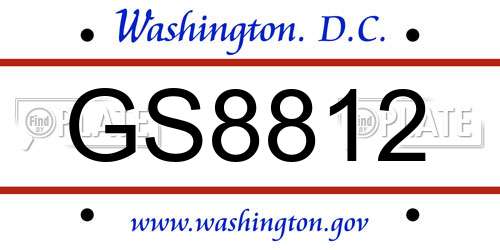 GS8812 District Of Columbia License Plate