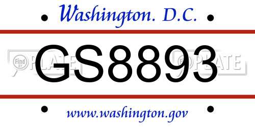 GS8893 District Of Columbia License Plate