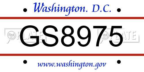 GS8975 District Of Columbia License Plate
