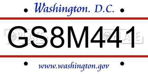 GS8M441 District Of Columbia License Plate