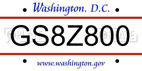 GS8Z800 District Of Columbia License Plate