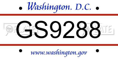GS9288 District Of Columbia License Plate