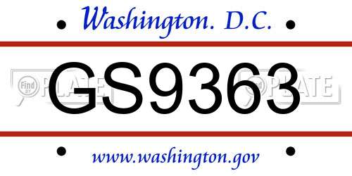 GS9363 District Of Columbia License Plate