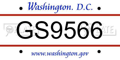 GS9566 District Of Columbia License Plate