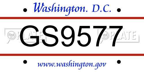 GS9577 District Of Columbia License Plate