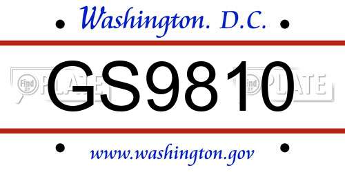 GS9810 District Of Columbia License Plate