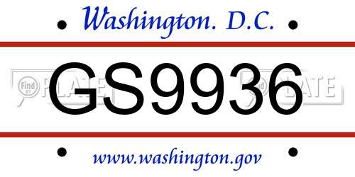 GS9936 District Of Columbia License Plate