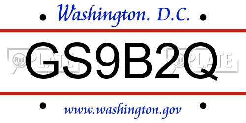 GS9B2Q District Of Columbia License Plate