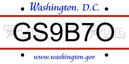 GS9B7O District Of Columbia License Plate
