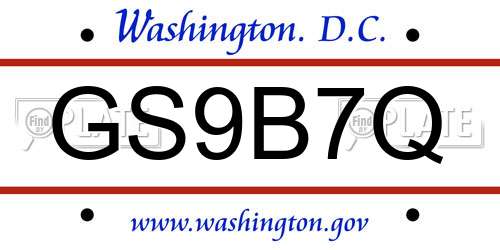 GS9B7Q District Of Columbia License Plate