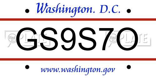 GS9S7O District Of Columbia License Plate