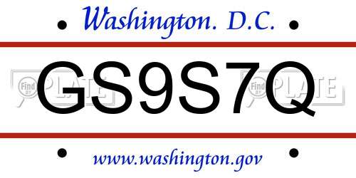 GS9S7Q District Of Columbia License Plate