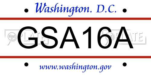 GSA16A District Of Columbia License Plate