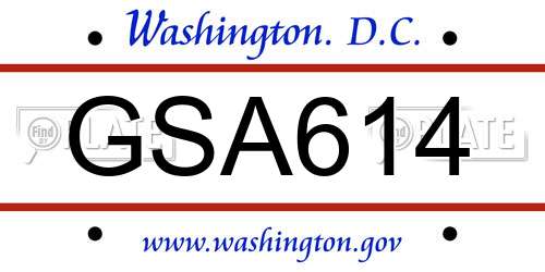 GSA614 District Of Columbia License Plate