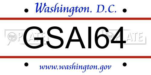 GSAI64 District Of Columbia License Plate