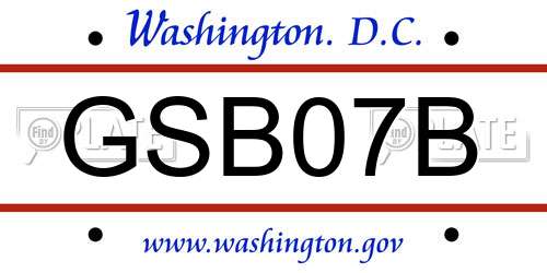 GSB07B District Of Columbia License Plate