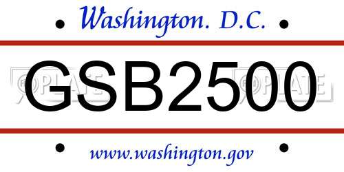 GSB2500 District Of Columbia License Plate