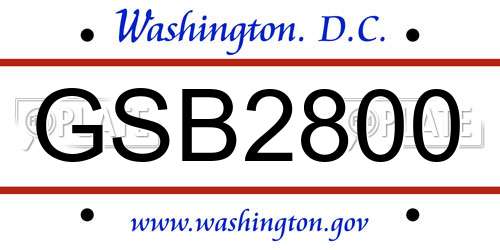 GSB2800 District Of Columbia License Plate