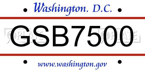 GSB7500 District Of Columbia License Plate